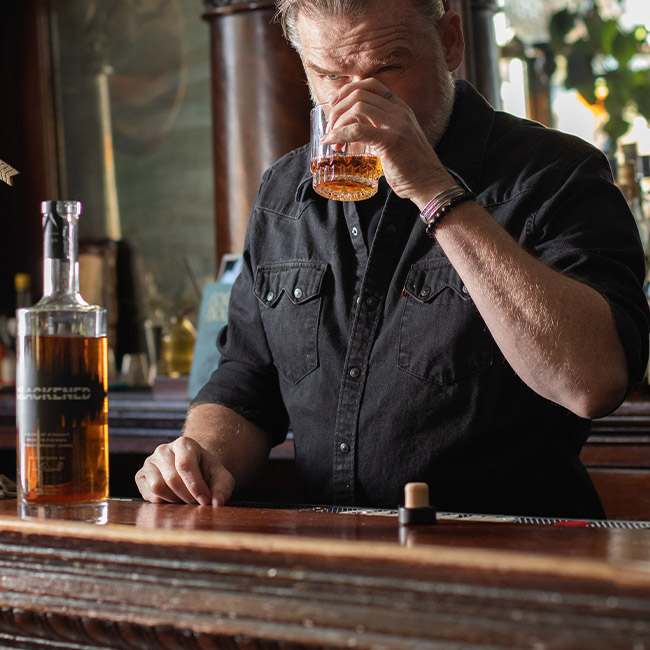 BLACKENED Whiskey Master distiller & blender Rob Dietrich sipping Blackened American Whiskey