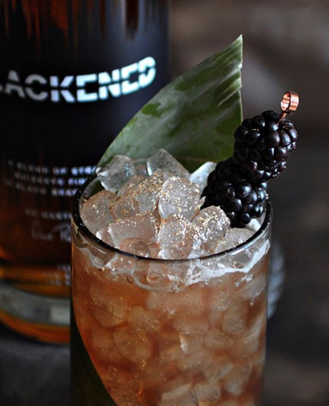 BLACKENED Whiskey Fade to Blackberries Whiskey Cocktail in a glass